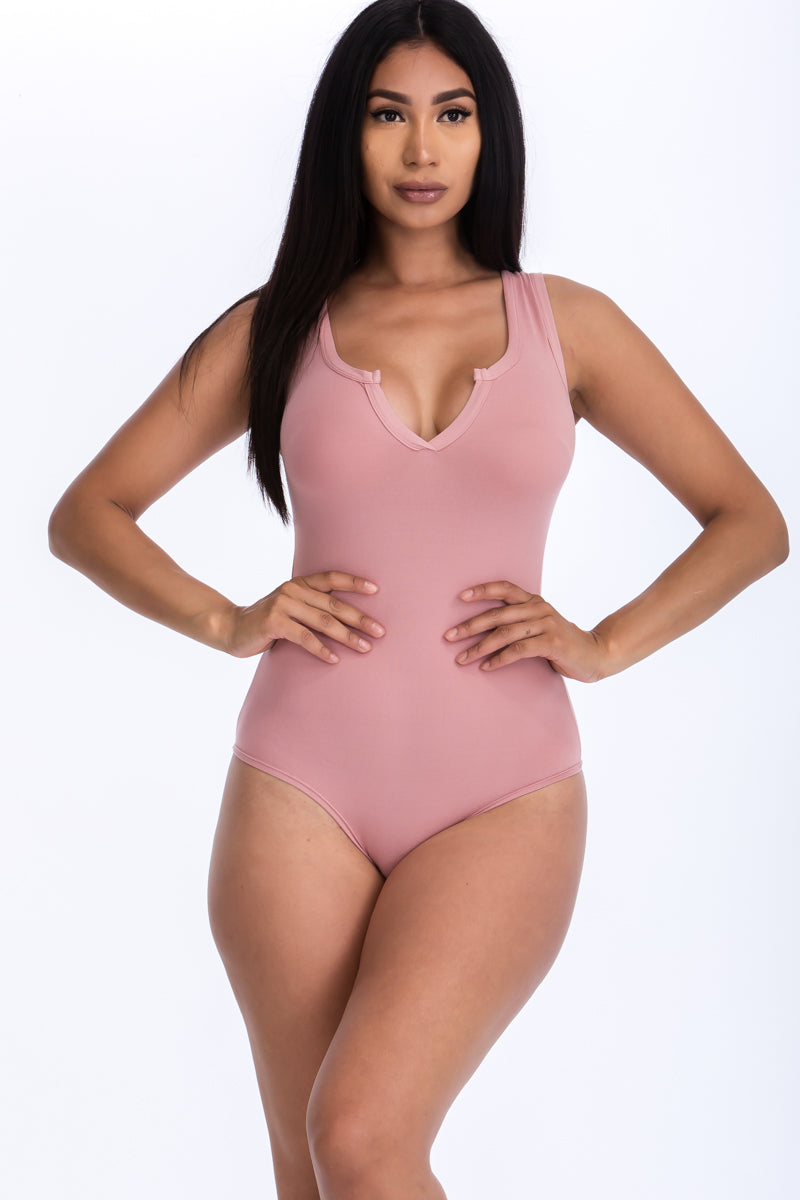 Split Neckline Sleeveless Bodysuit