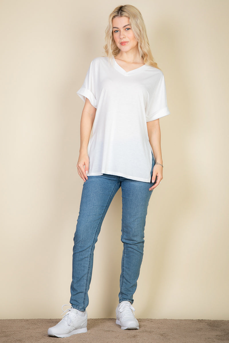 Batwing Sleeve Side Slit Oversized Tee