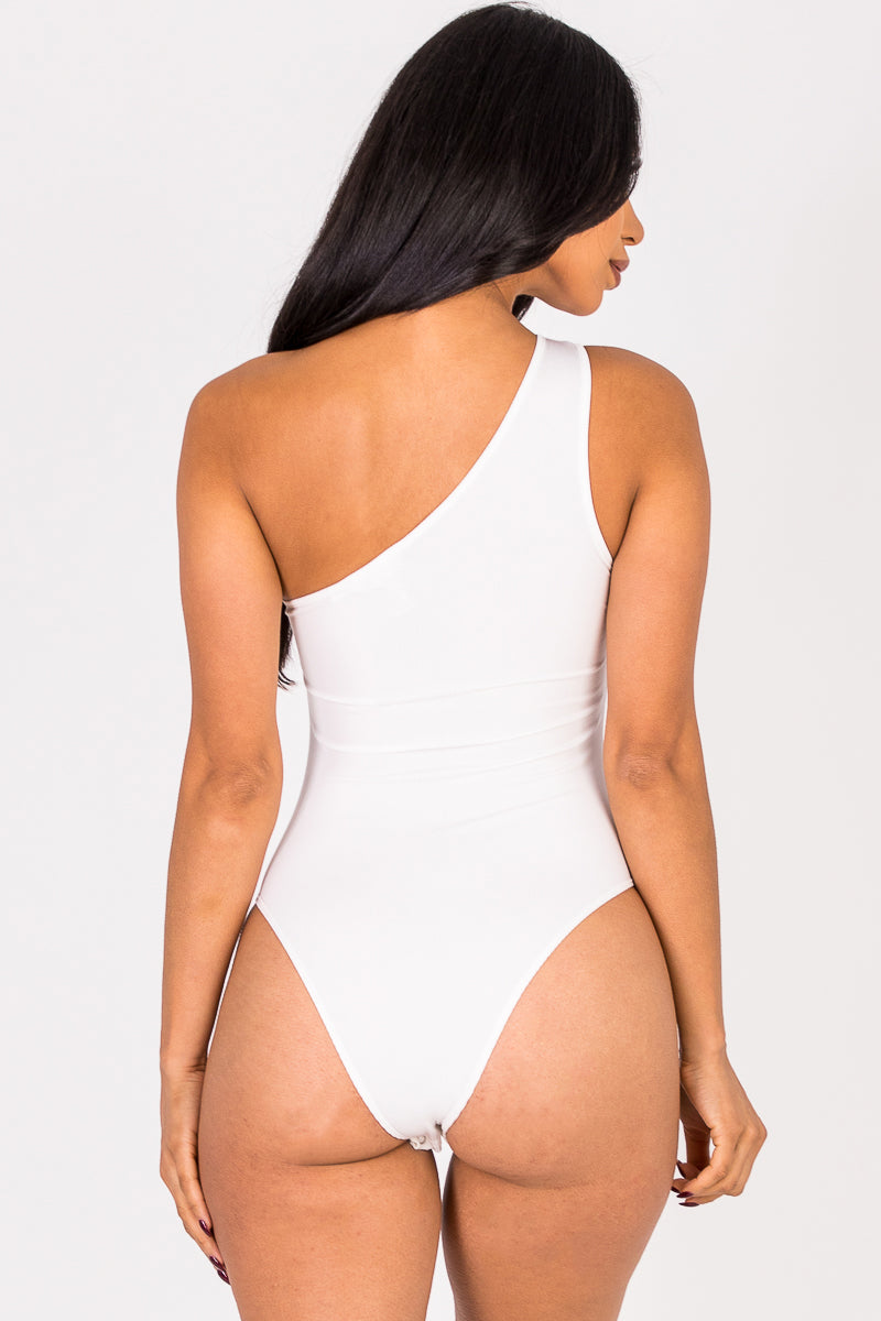 Ribbed Knit Cut Out One Shoulder Bodysuit (CAPELLA)