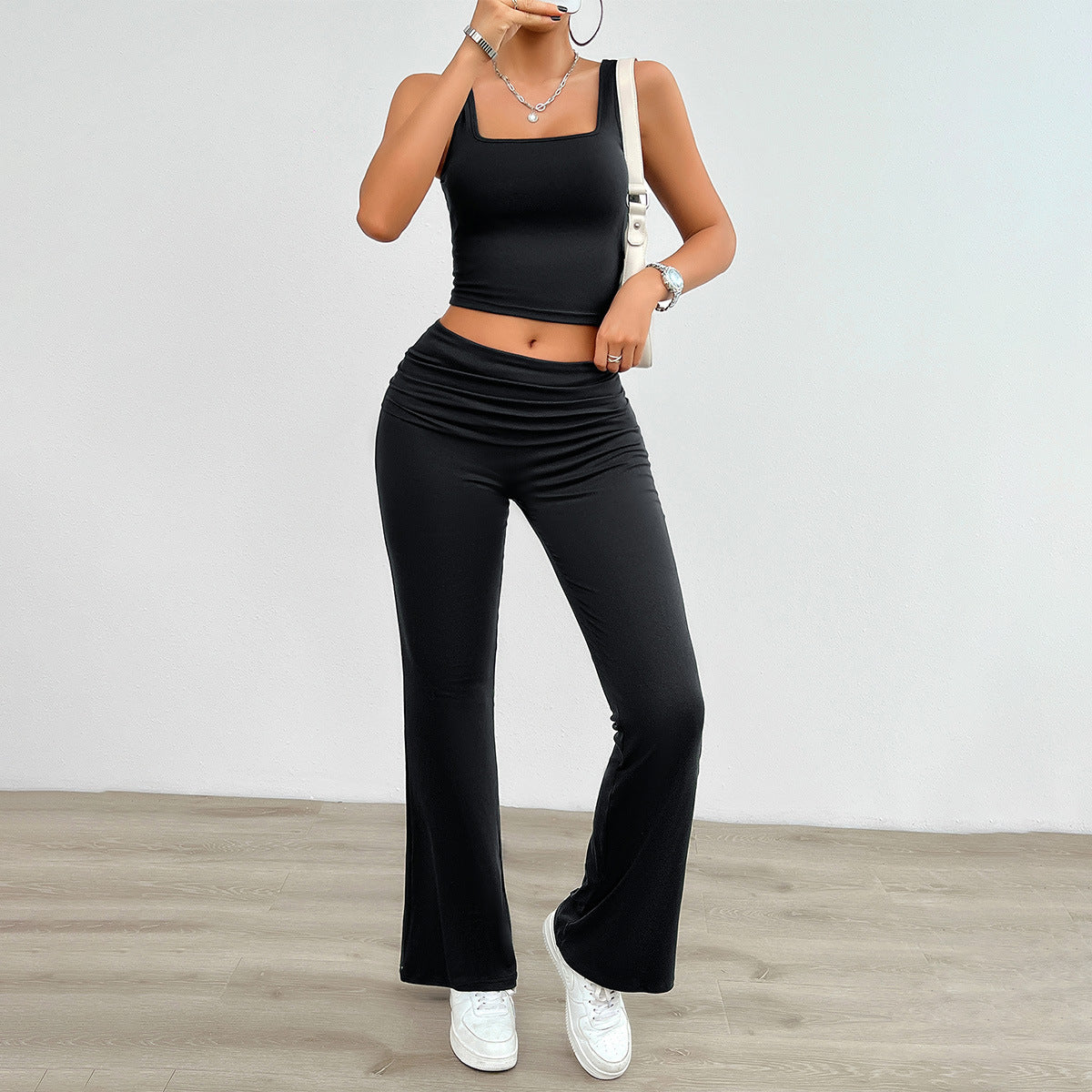 Women’s Fashion Casual 2-Piece Set: Solid Color Top & Leggings