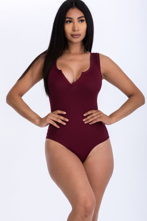 Split Neckline Sleeveless Bodysuit