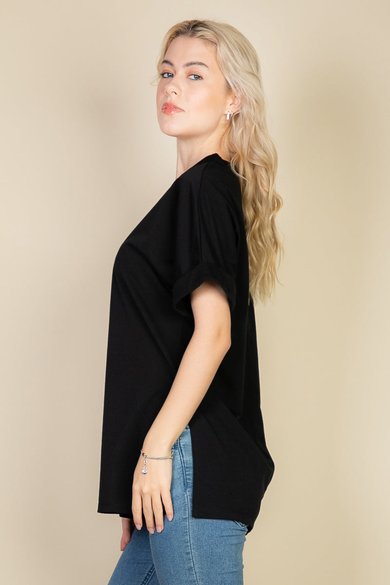 Batwing Sleeve Side Slit Oversized Tee