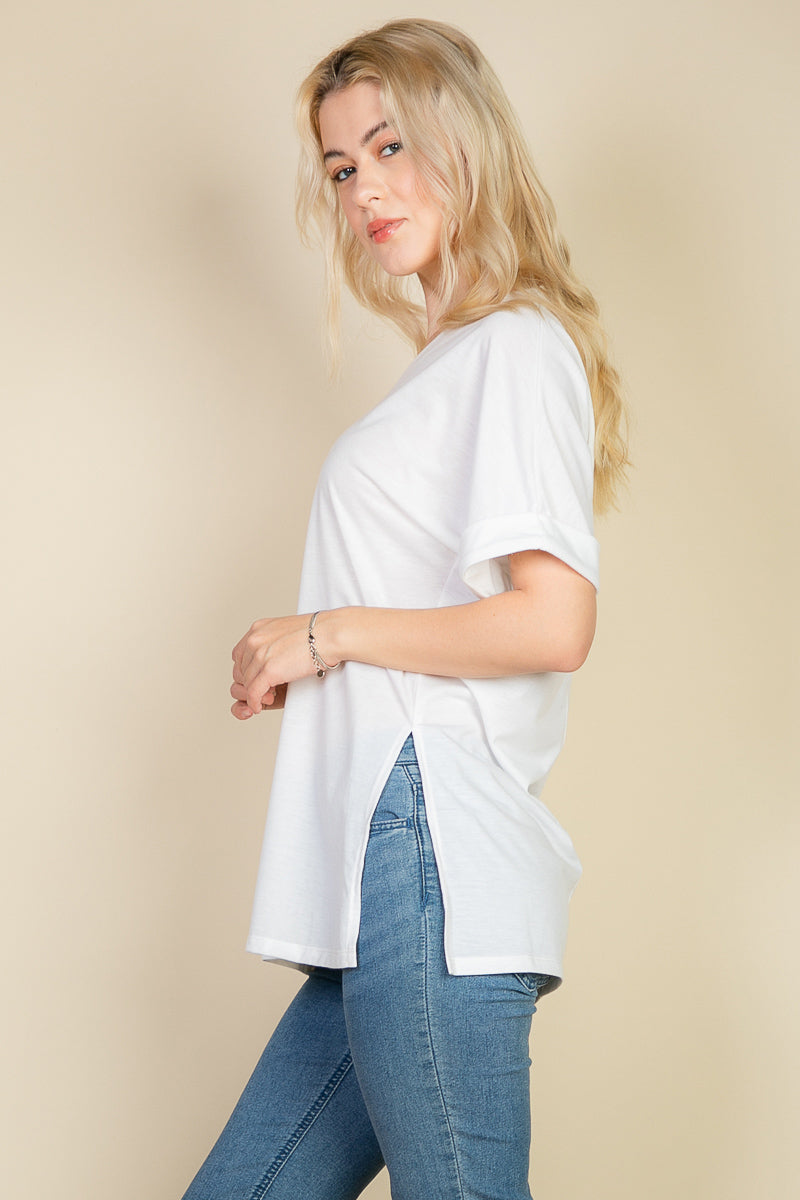 Batwing Sleeve Side Slit Oversized Tee