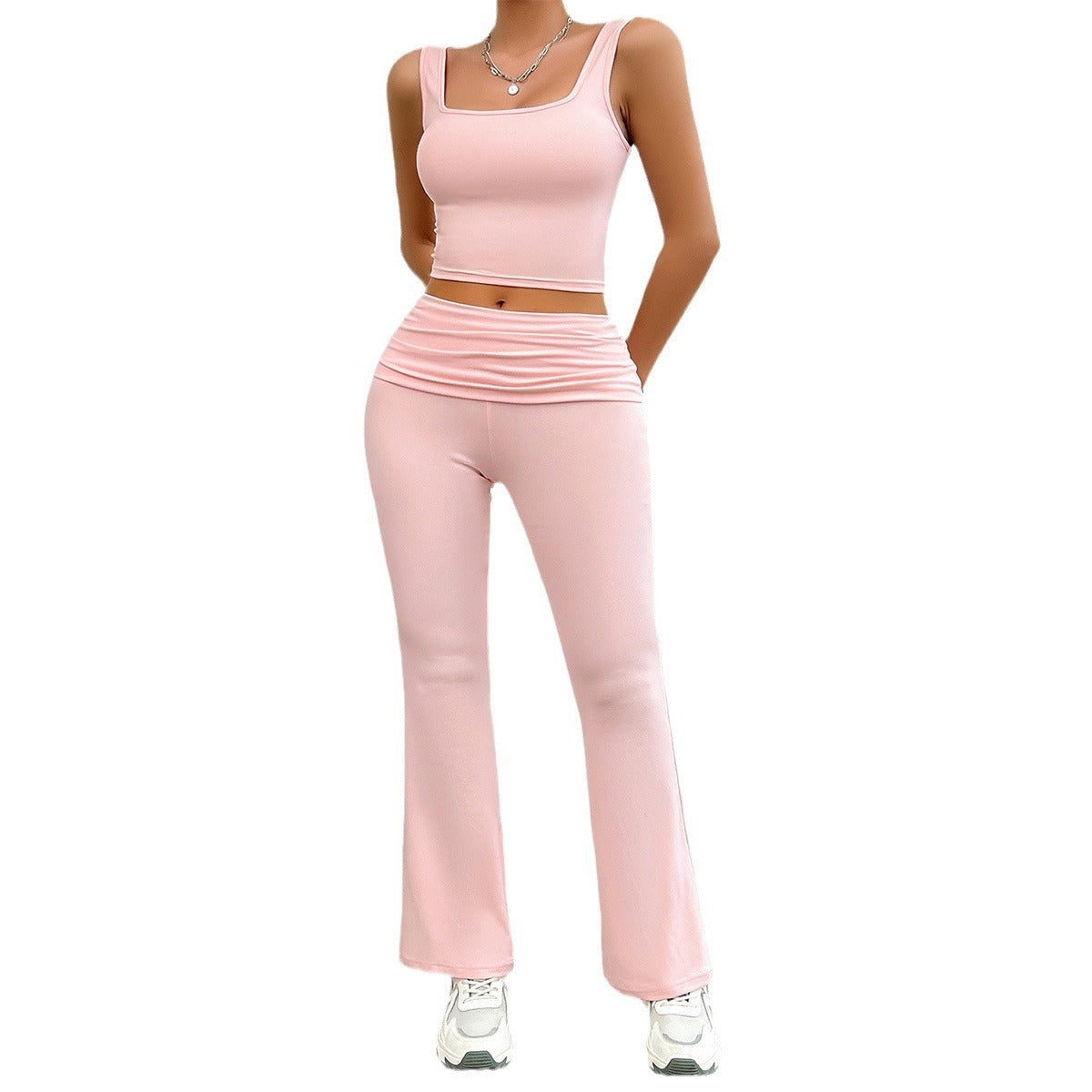 Women’s Fashion Casual 2-Piece Set: Solid Color Top & Leggings