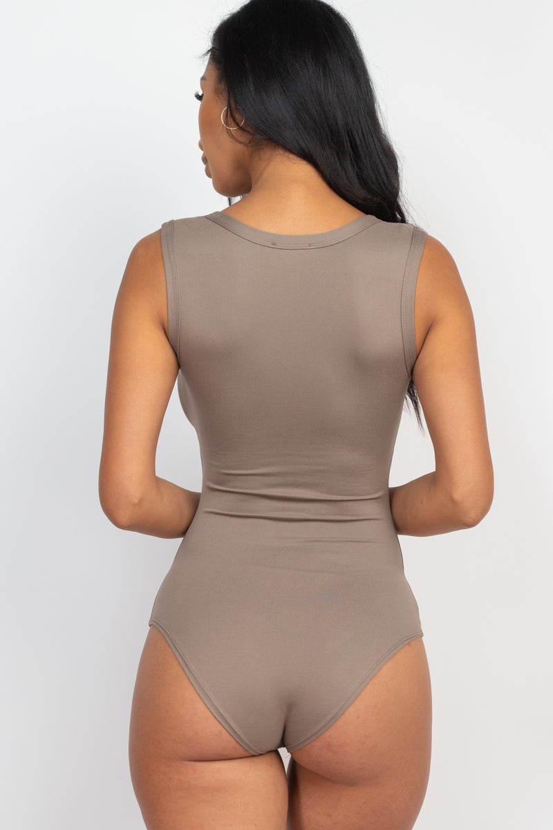 Split Neckline Sleeveless Bodysuit