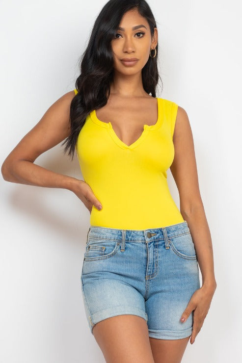 Split Neckline Sleeveless Bodysuit