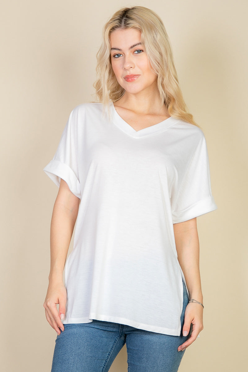 Batwing Sleeve Side Slit Oversized Tee