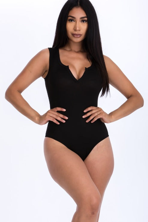 Split Neckline Sleeveless Bodysuit