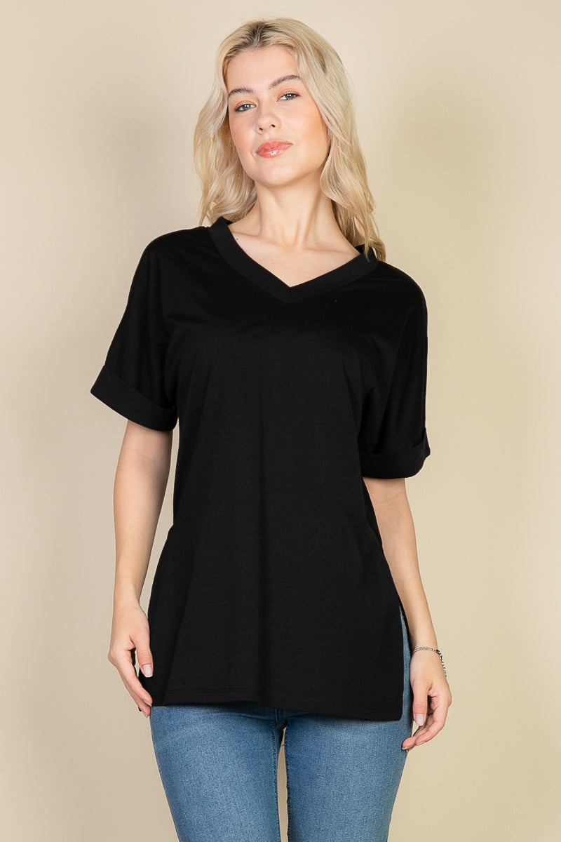 Batwing Sleeve Side Slit Oversized Tee